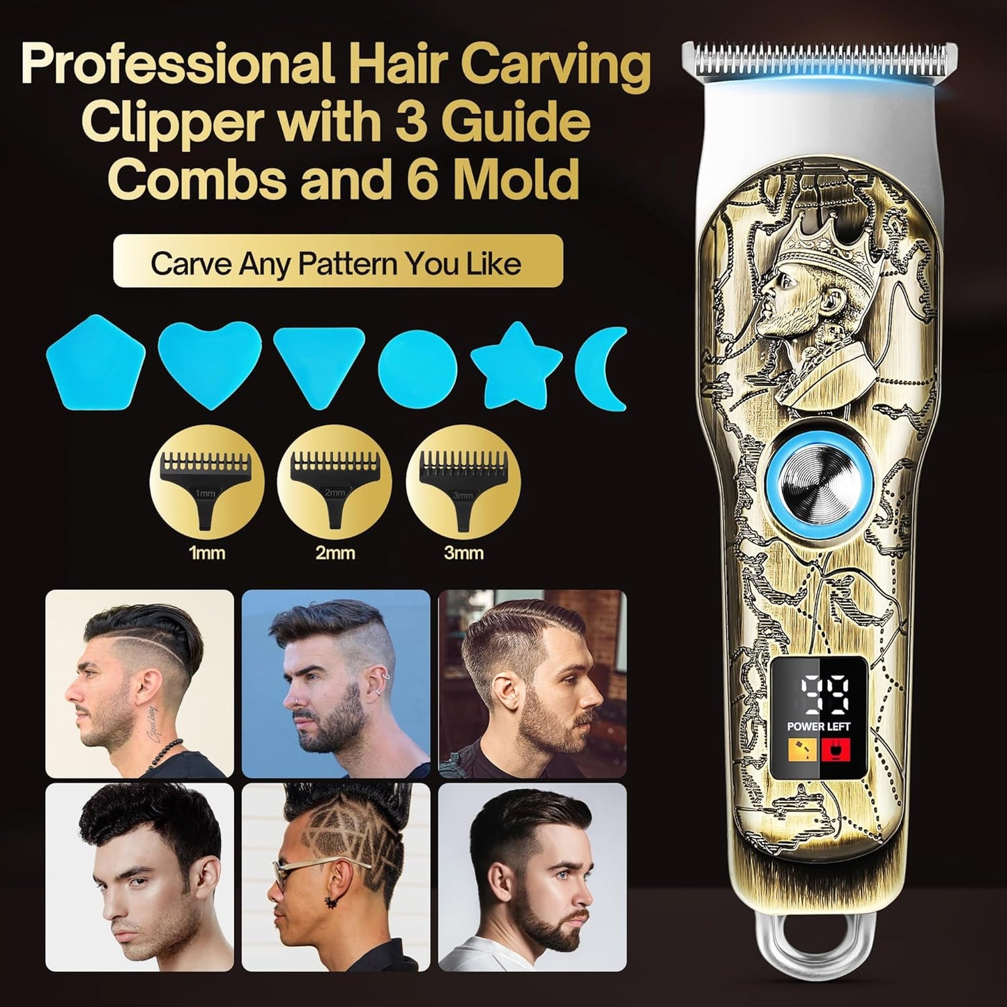 Professional Hair Clippers for Men - Cordless Haircutting Machine with LED Display | Grooming Kit for Barbers