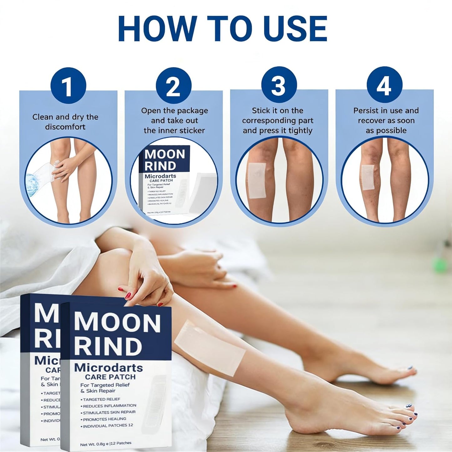 Moon Rind VeinTarget Microdarts Patch - Relieve Leg Discomfort & Hydrate Skin | 2 Patches