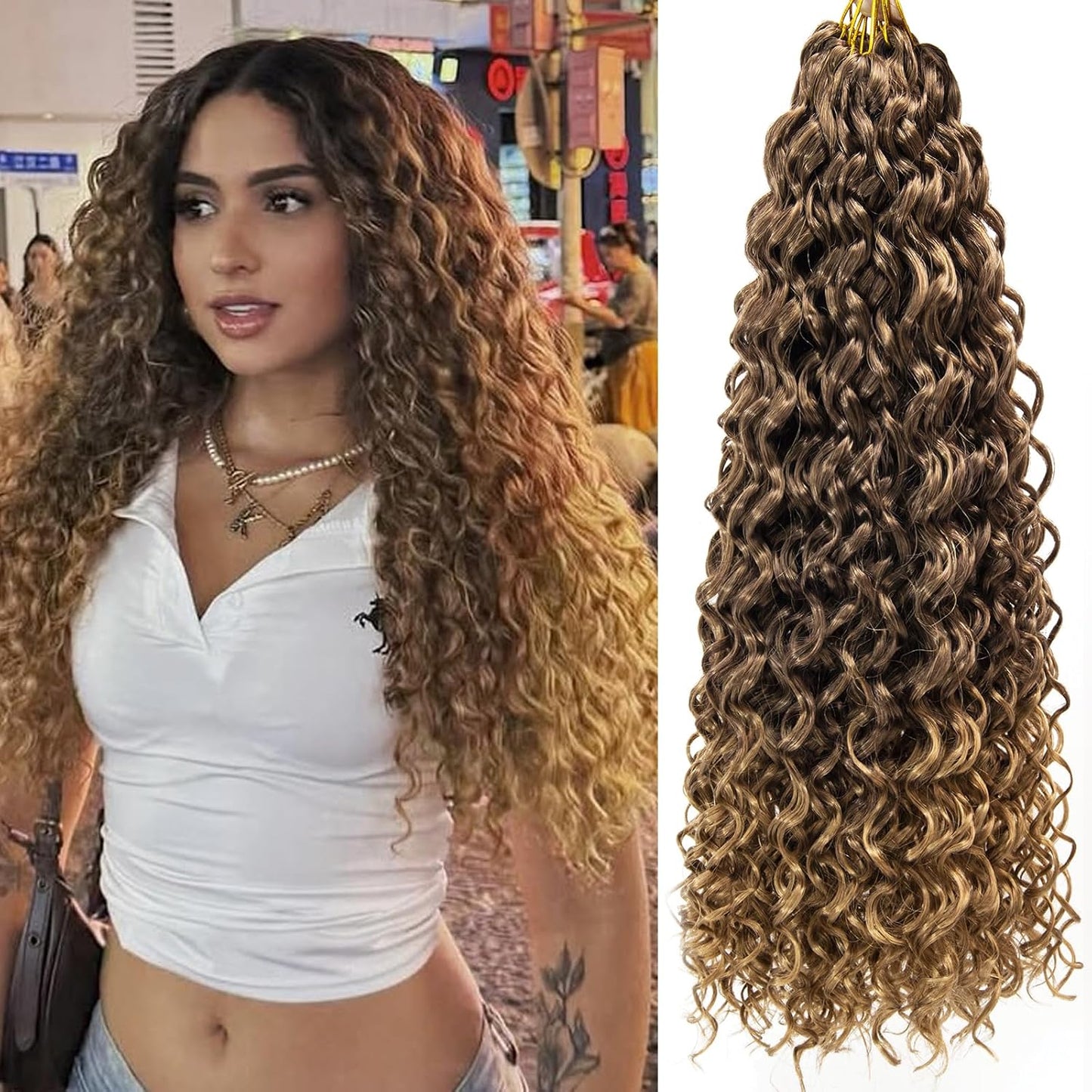 Water Wave Crochet Hair Extensions - Blonde Synthetic Bohemian Braids | 14 Inch Deep Wave (27#)