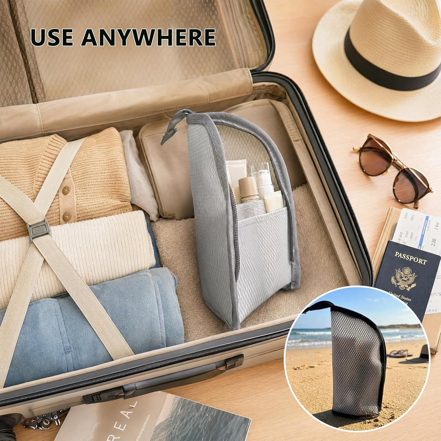 Portable Travel Toiletry Bag - Waterproof EVA Hanging Cosmetic Organizer | Lightweight Black Design