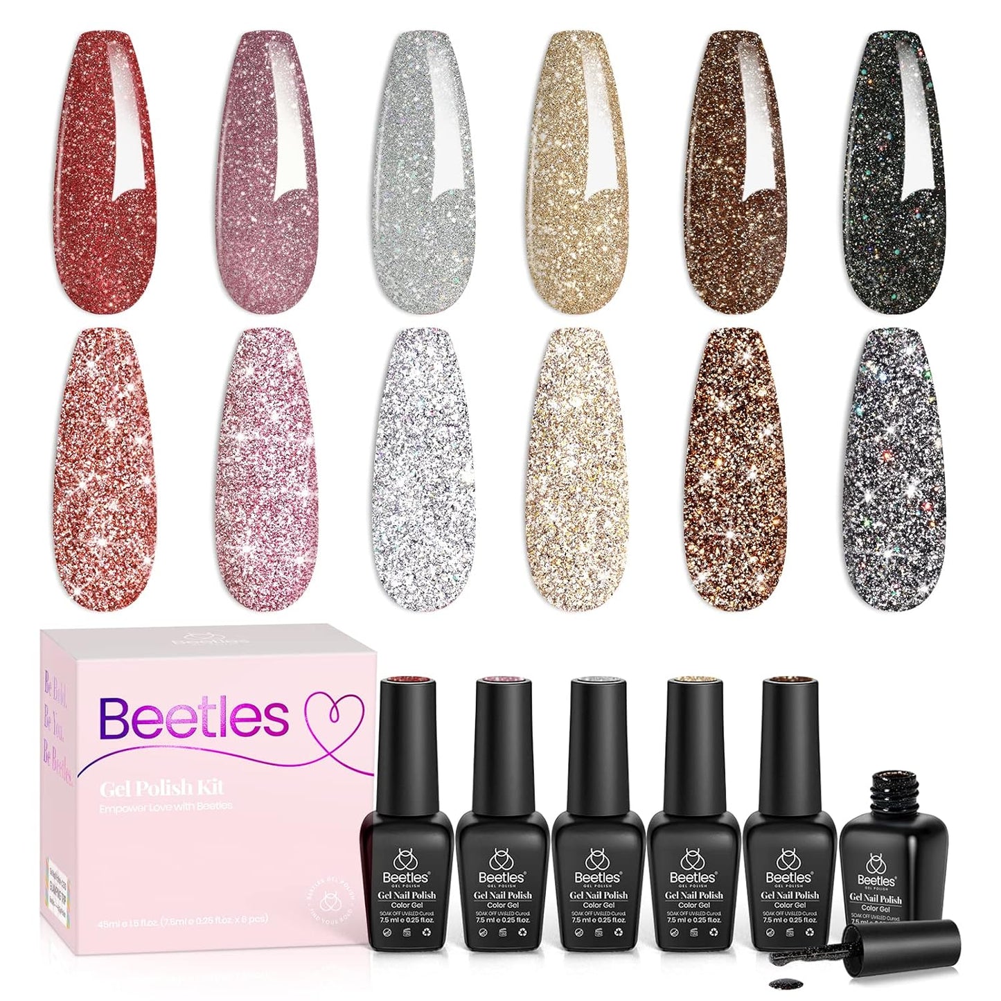 Beetles Gel Nail Polish Kit - 6 Soak Off UV Colors | Long-Lasting Glossy Finish for Salon & Home Manicure
