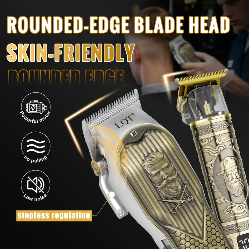 LQT Cordless Hair Clippers Set for Men, Professional Hair and Beard Trimmer Kit with LED Display, Foil Shaver, Powerful Motor, Multiple Combs, Bronze, Grooming Gift for Him, Home and Salon,Barber Kit