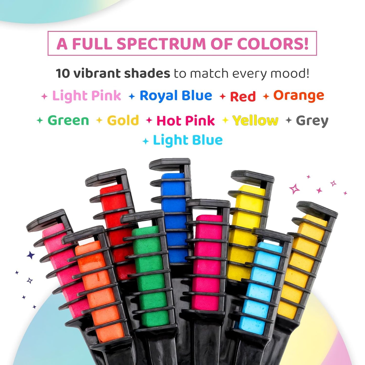 Temporary Hair Chalk Comb - 10 Vibrant Washable Colors for Girls & Teens | Perfect for Parties, Cosplay & Halloween