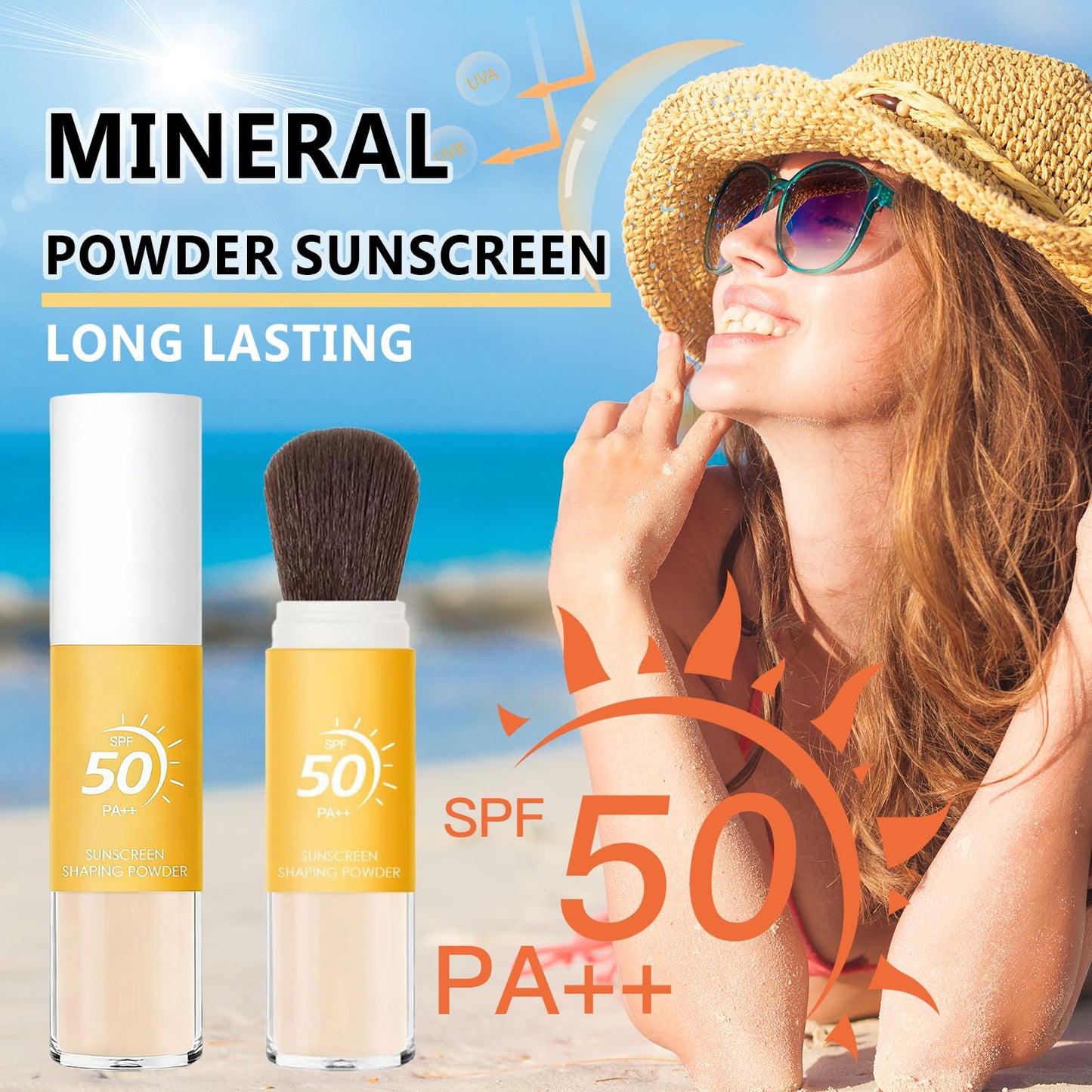 Mineral Sunscreen Setting Powder, SPF 50 Powder Sunscreen for Face & Scalp, Brush on Oil Control Hair Sunscreen Powder, Natural Matte Finish, Lasting Lightweight Breathable (Translucent)