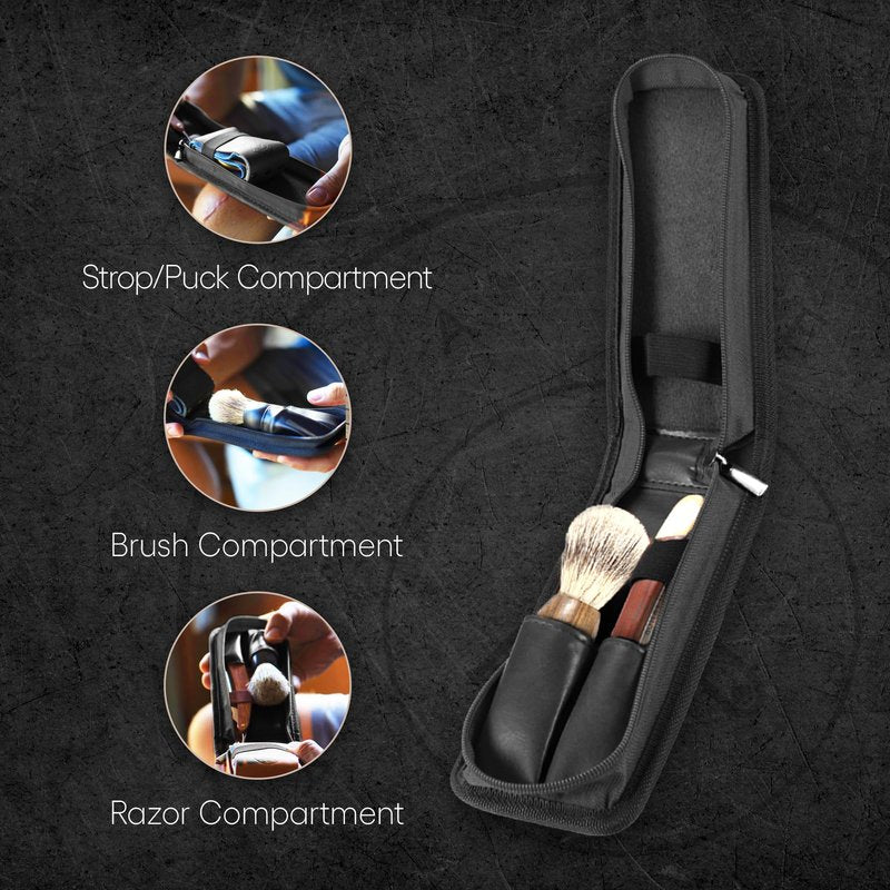 Razor Travel Case - Safety Razor Case, Straight Razor Case, Disposable Razor Case, Elegant Travel Razor Case For Your Razor & Brush, Keeps Razor & Brush Clean, Travel In Style, Great Gift (Black)