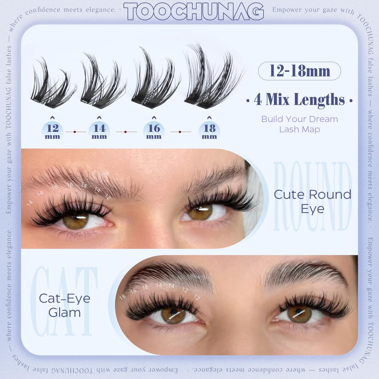 TOOCHUNAG Fluffy Lash Clusters D Curl Eyelash Clusters 12-18mm Volume Manga Cluster Lashes Extension False Mink Eyelashes Spiky Individual Lash Extensions