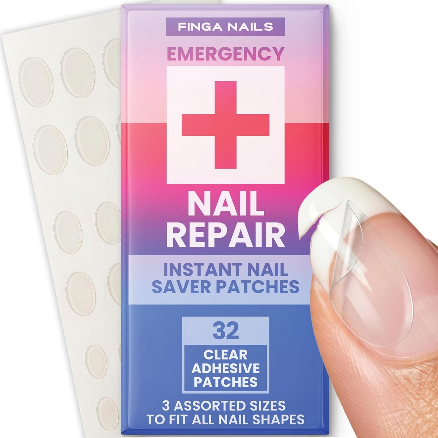 Nail Repair Patches - Clear Self-Adhesive Tabs for Broken Fingernails | Instant Protection for Chips & Splits - 32 Pre-Shaped Sheets