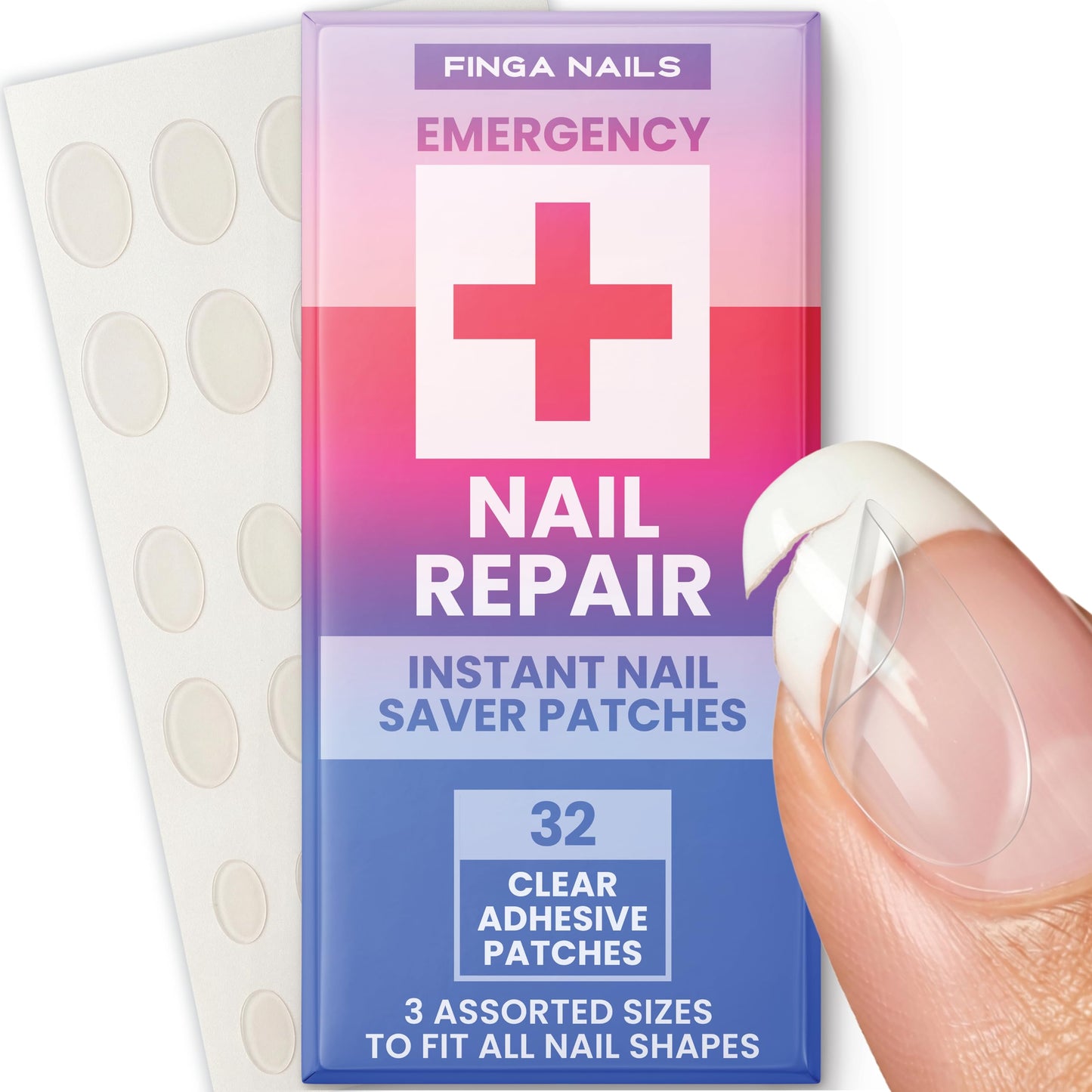 Nail Repair Patches - Clear Self-Adhesive Broken Nail Patches for Broken Fingernails - Split Fingernail Repair Sheet Instant Protection for Chips and Splits - 32 Pre-Shaped Tabs Manicure Saver Kit