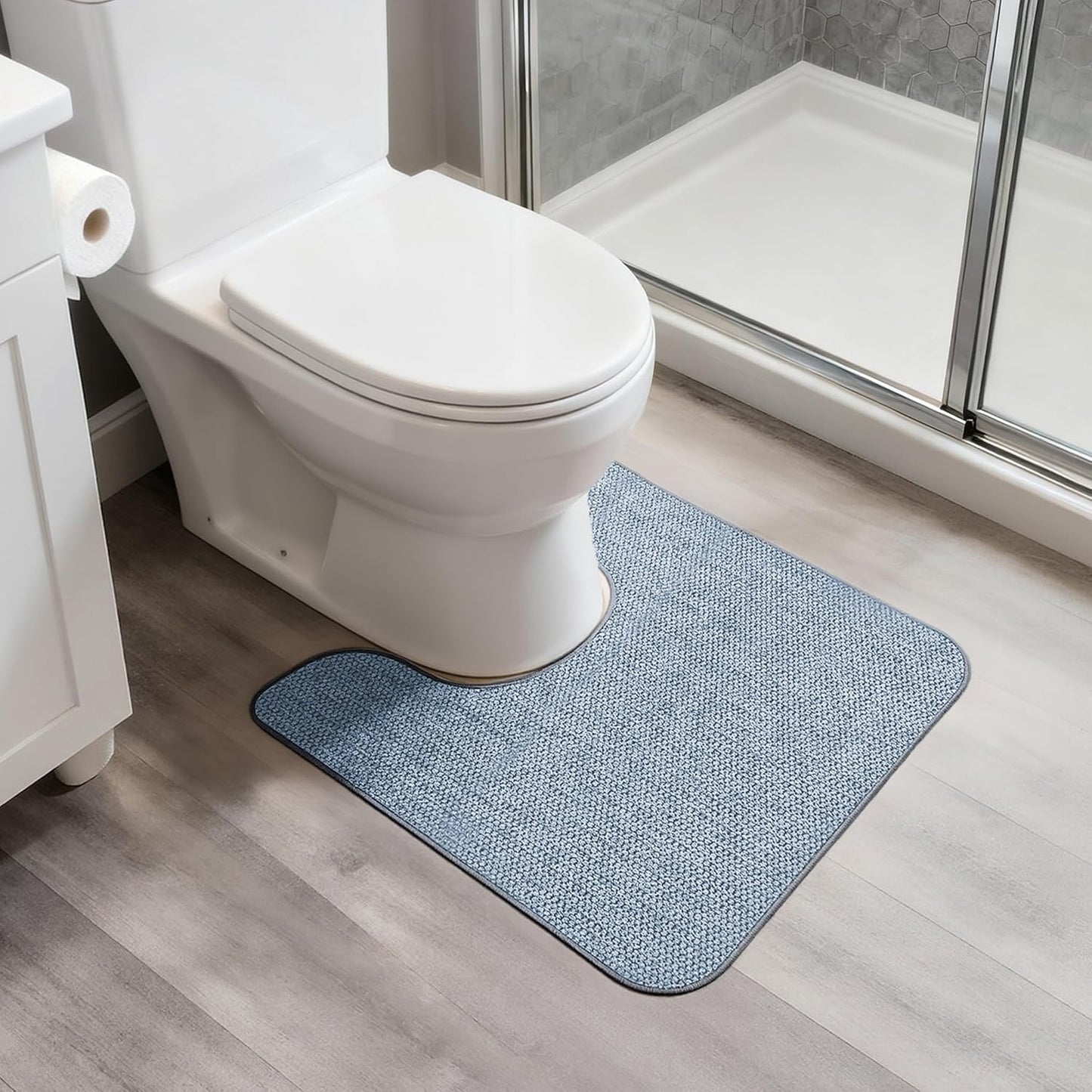 Ultra Thin Bath Mat - Non-Slip Rubber Bathroom Rug, Quick Dry & Absorbent | Grey, 1'5"x2'3" (17x27 Inch)