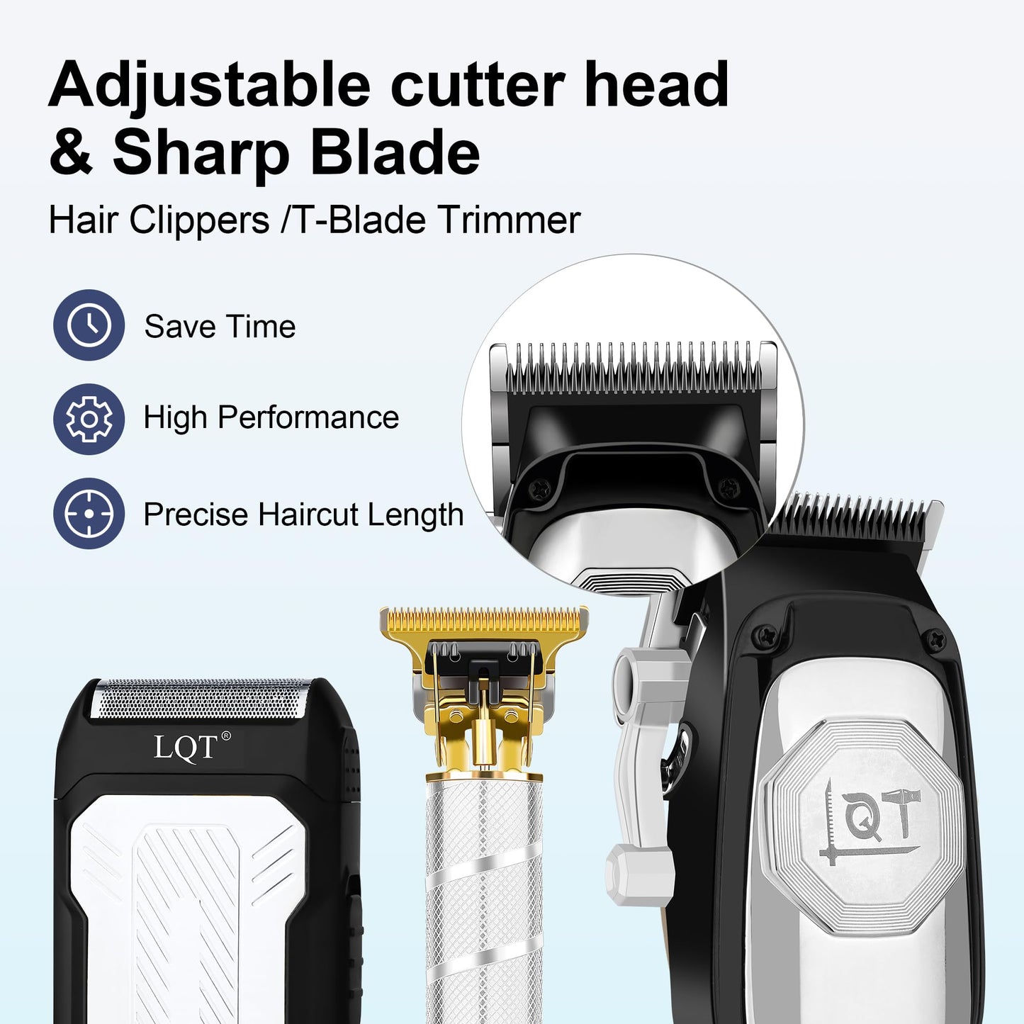 LQT Professional Cordless Hair Clippers and Beard Trimmer Set for Men, LED Display & Long Battery Life,Adjustable Lever & Stainless Steel Blades, Grooming Kit for Home & Barbers, Gift for Men (Black)