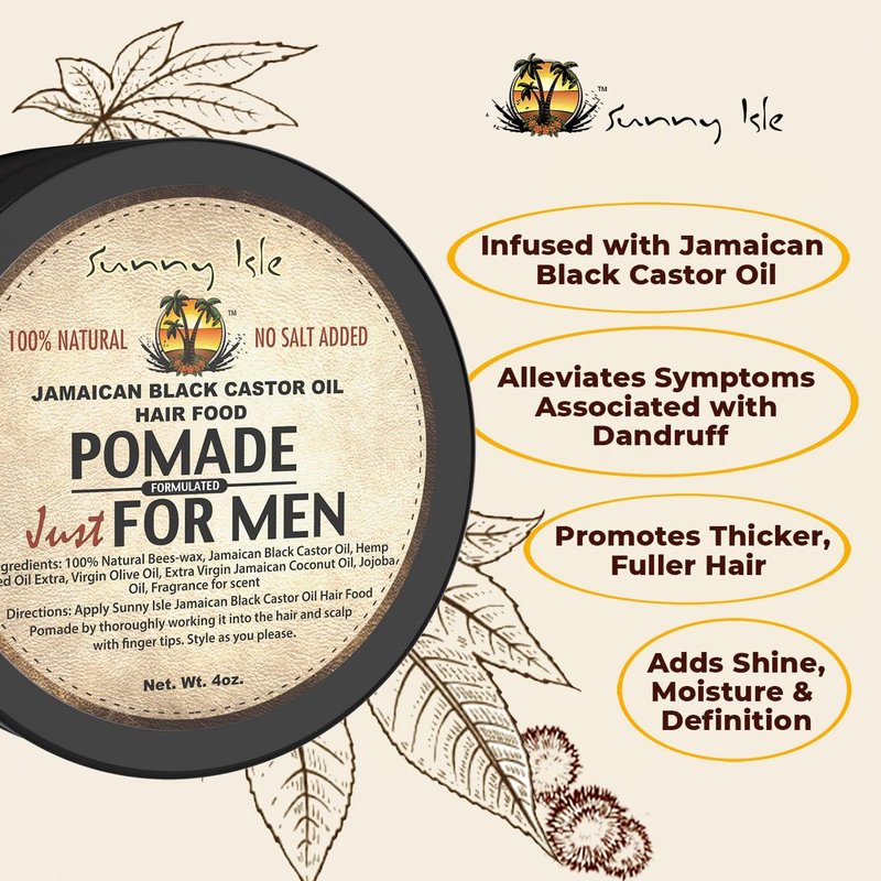 Sunny Isle JBCO 2-N-1 Hair & Beard Wash Formulated for Men 12oz with Beard Oil and Pomade 4oz Set