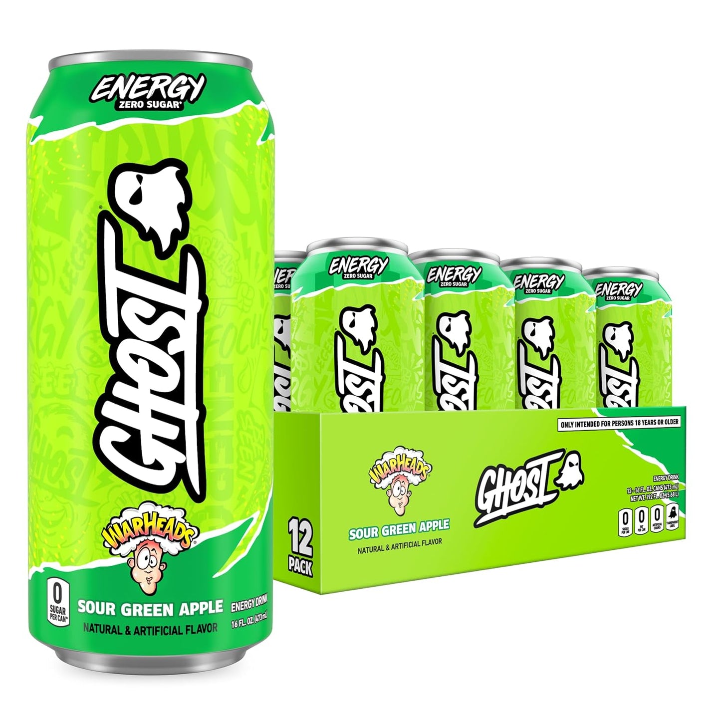 GHOST Energy Drink - 12-Pack Welch's Grape 16oz Cans | Natural Caffeine, Vegan & Gluten-Free Energy Boost