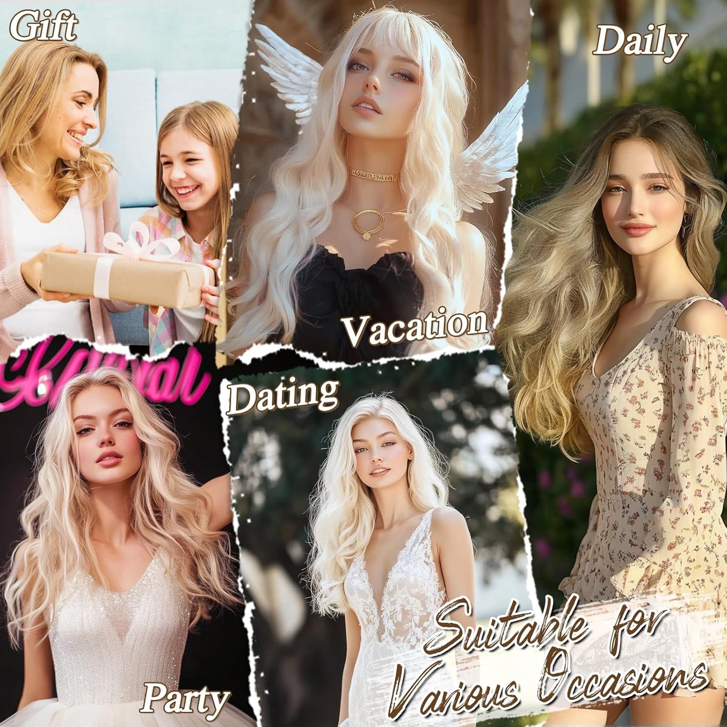 18 Inch Wavy Beige Blonde Wig - Medium Length Synthetic Wig for Women | Natural Soft Waves for Daily Wear & Parties