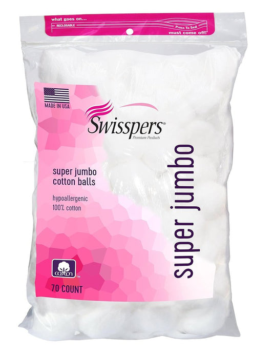 Jumbo Cotton Balls - Swisspers Plus Size, 70 Count for Makeup Removal & Skincare