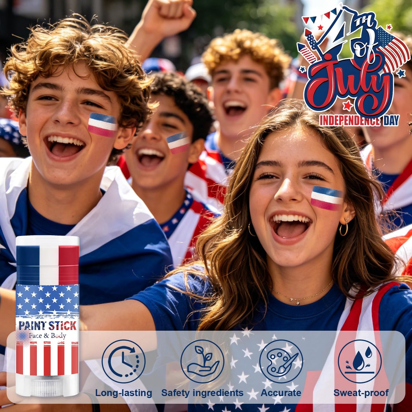 Red White and Blue USA Face Paint Stick for World Cup Fans and Party, World Cup Decorations, Sweatproof & High Pigment Face Paint Sticks, Patriotic Pride 4th of July Independence Day Accessories