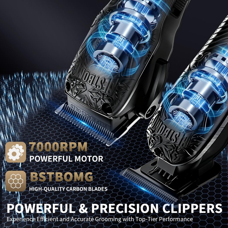 BESTBOMG Professional Cordless Mens Hair Clippers & Beard Trimmer Kits & Sets,Metal Hair Clippers Cutting Grooming Kit with Long Battery Life for Family Barber Use (Black)