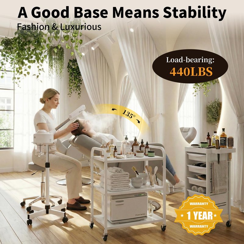 Baasha Heavy Duty Reclining Barber Chair - Grey Hydraulic Salon Chair for Facials, Lash Extensions, Tattoo & Braiding - 165° Recline with Leg Rest, Stainless Steel Base