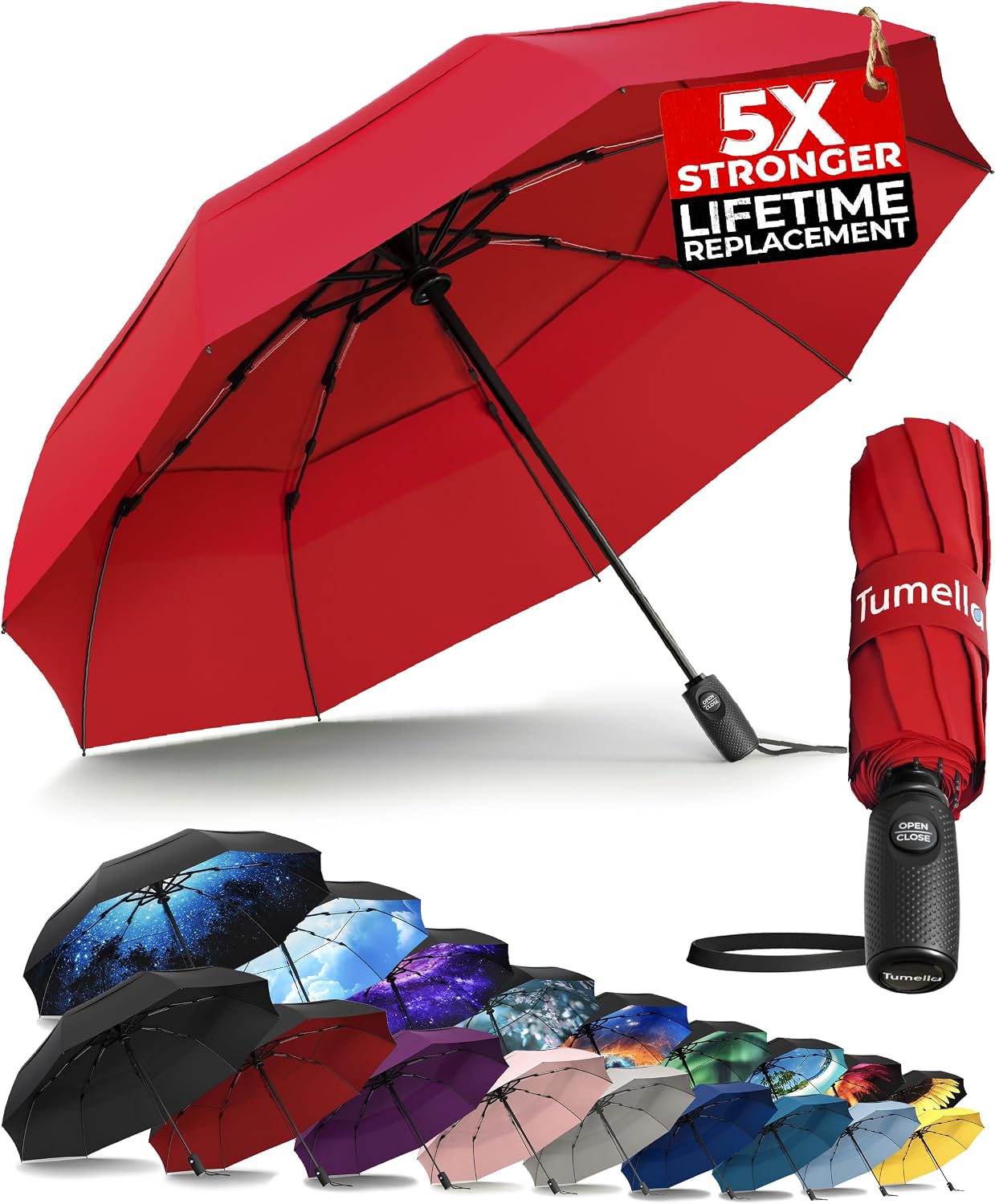 Strongest Windproof Travel Umbrella - Compact, 100MPH Tested | Lightweight, Automatic Folding, One-Handed Use