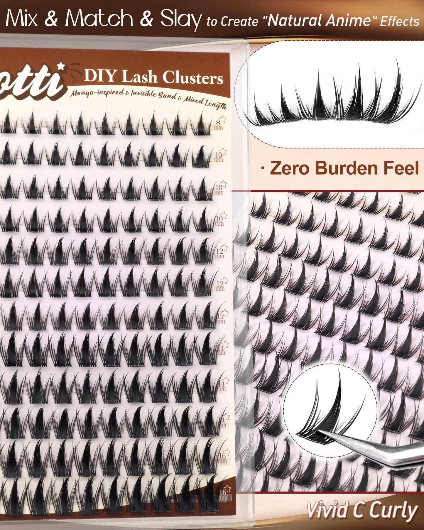 Manga Lash Clusters Natural Anime Lash Clusters with Spikes Fairy Cluster Eyelash Extensions Wispy Spiky Cosplay Individual Lashes with Invisible Band C Curly Doll Lash Extension 8-16MM by zenotti