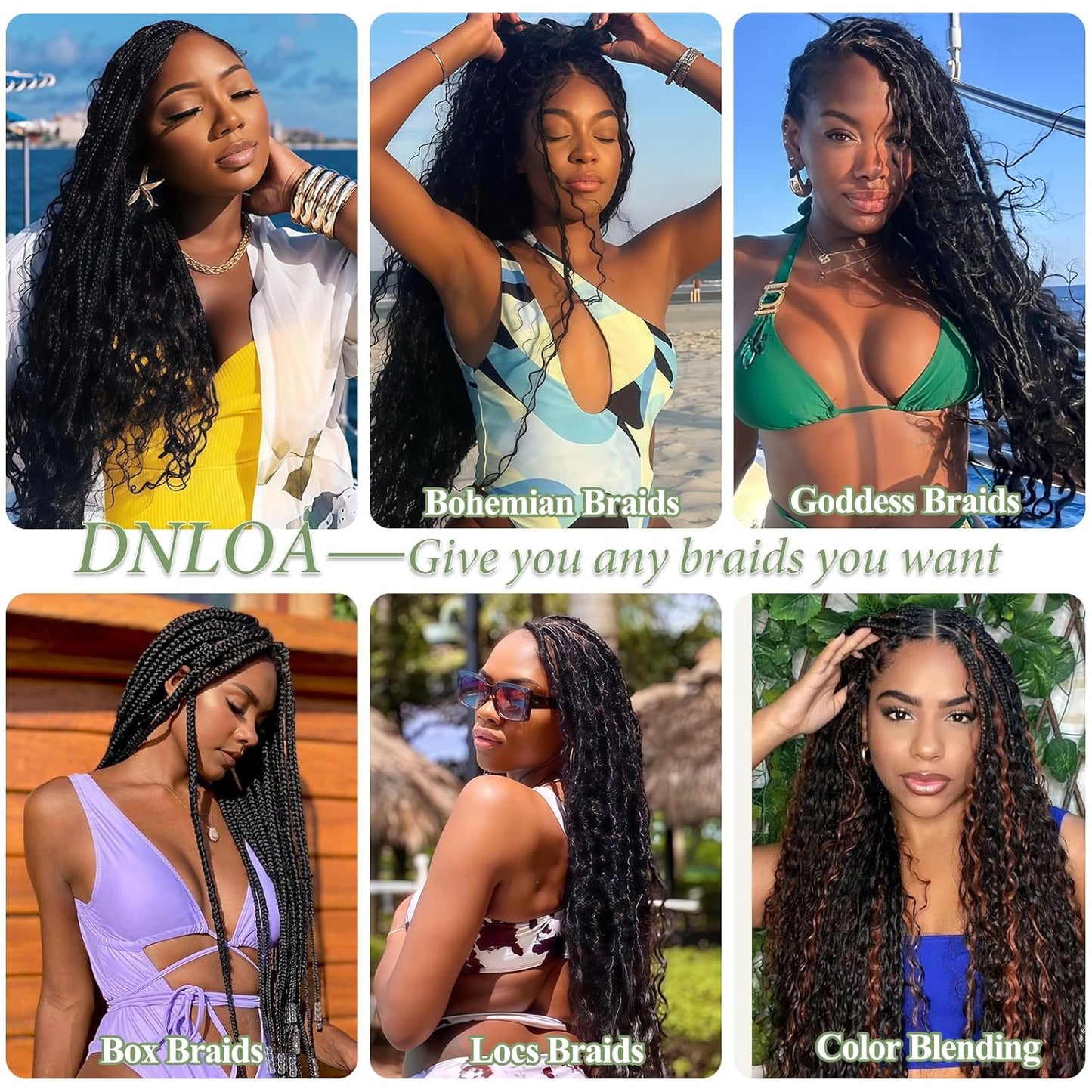 Human Braiding Hair - 14 Inch 100% Deep Wave Boho Hair for Braiding | 3 Bundles Natural Black with Curly Ends, 110g