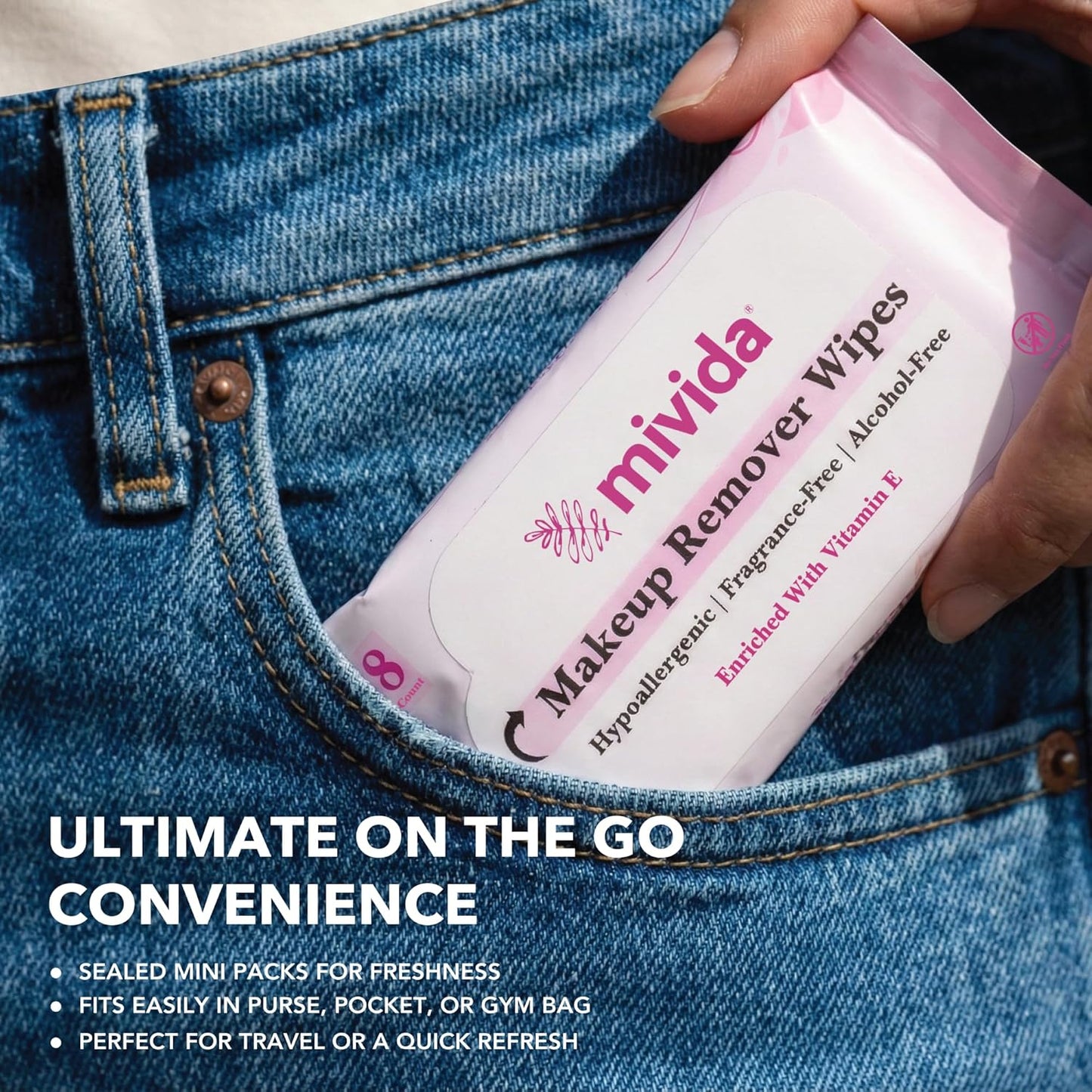 Hypoallergenic Mini Makeup Remover Wipes - Travel Size, 80ct | Vitamin E, Dermatologist Tested