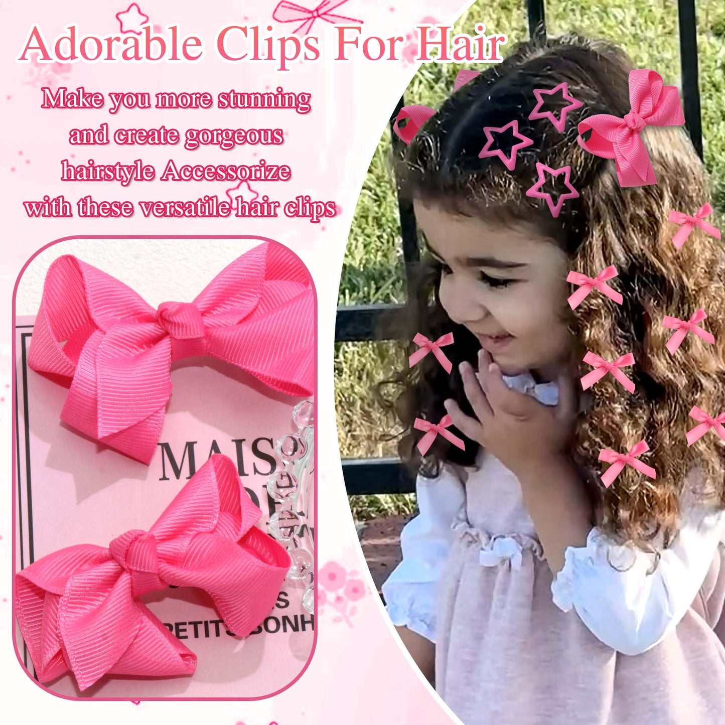 STGDAK Hot Pink Hair Bows Coquette Star Clips Cute Bow For Girls Grosgrain Ribbon Bow Clip Easter Mini Bowknot Barrette Kawaii Easter Basket Stuffers For Girls Decor