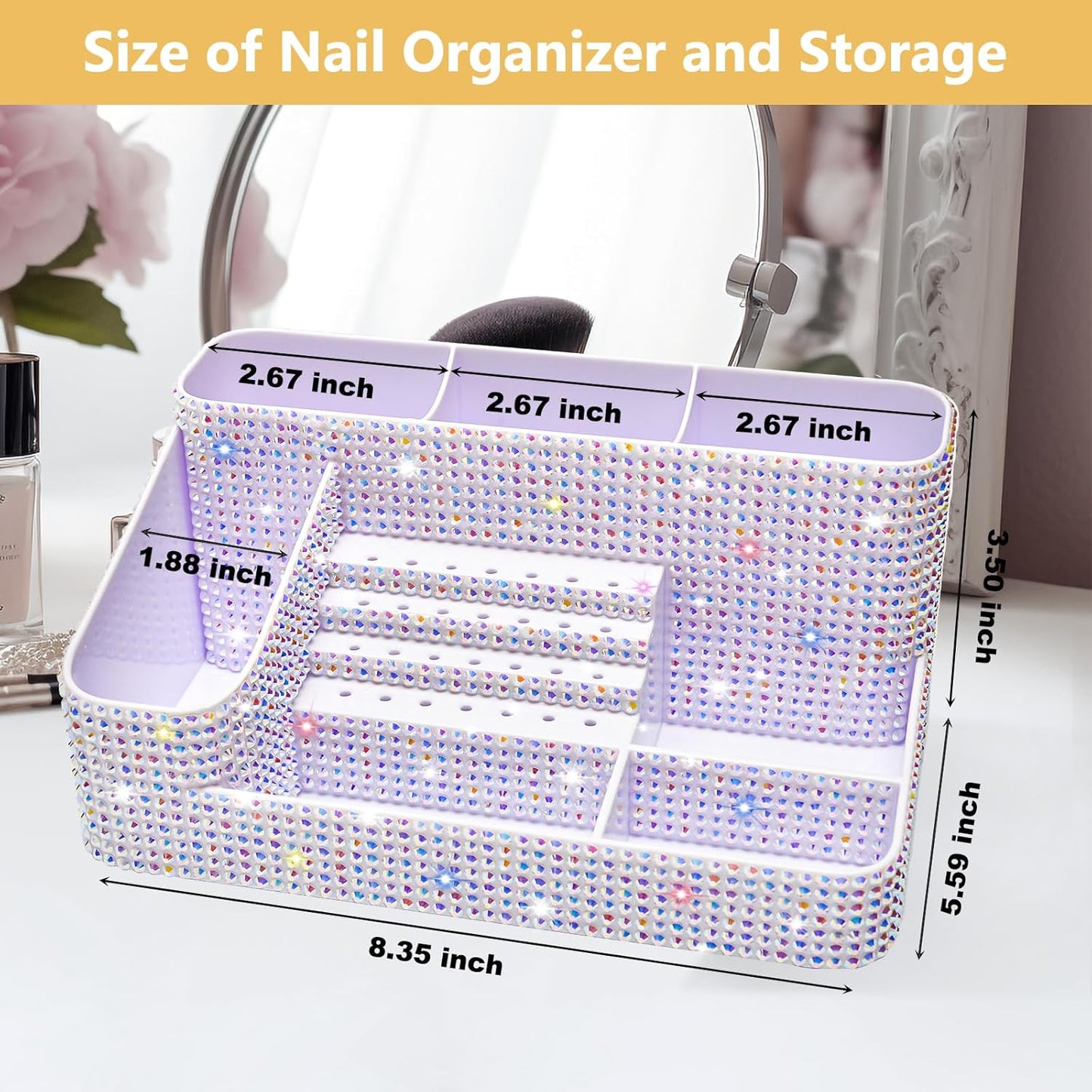 Nail Drill Holder - 28 Holes Bit Organizer for Nail Techs | Bling White Design