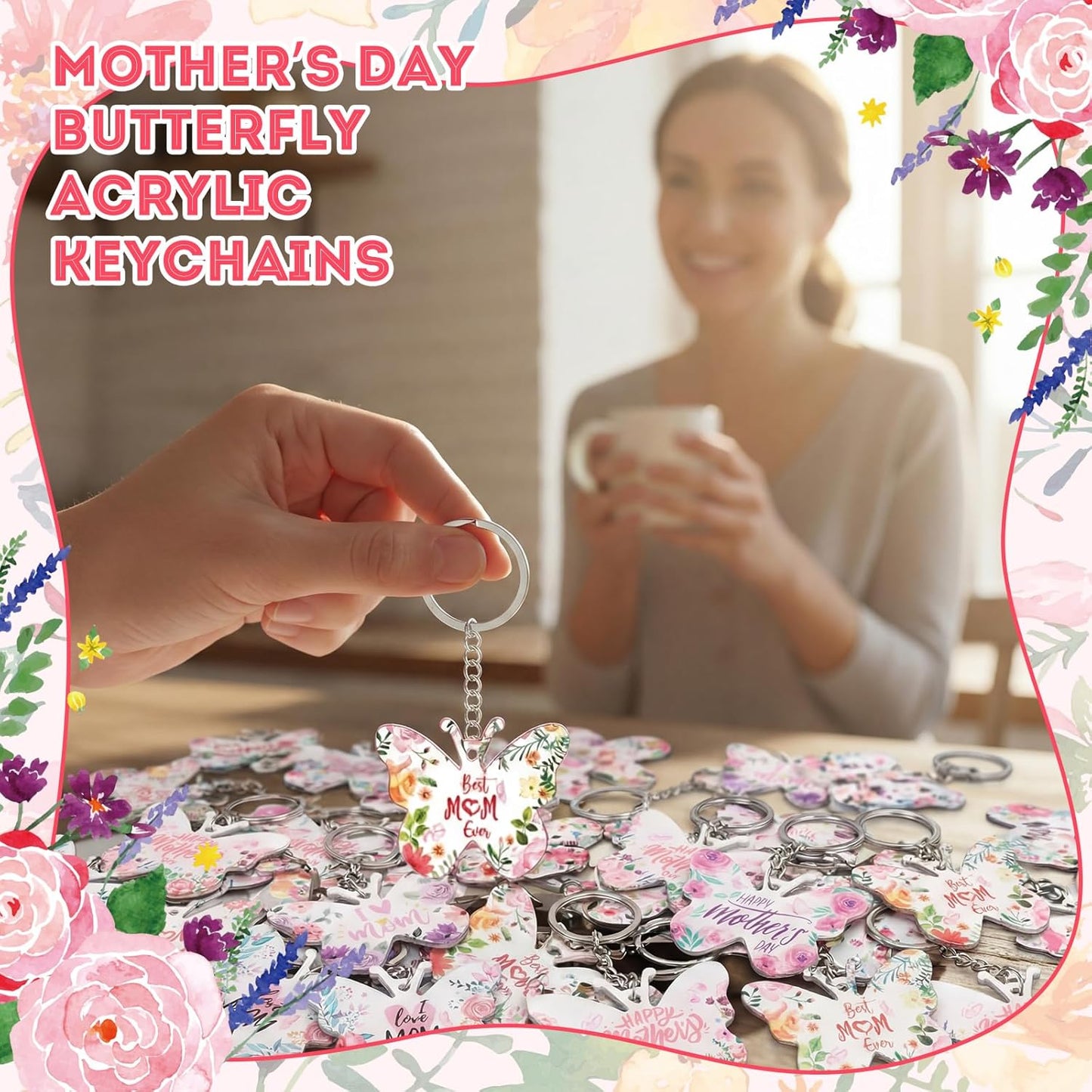 Mom Appreciation Gifts - Best Mom Ever Keychain | Floral Design for Birthday & Christmas