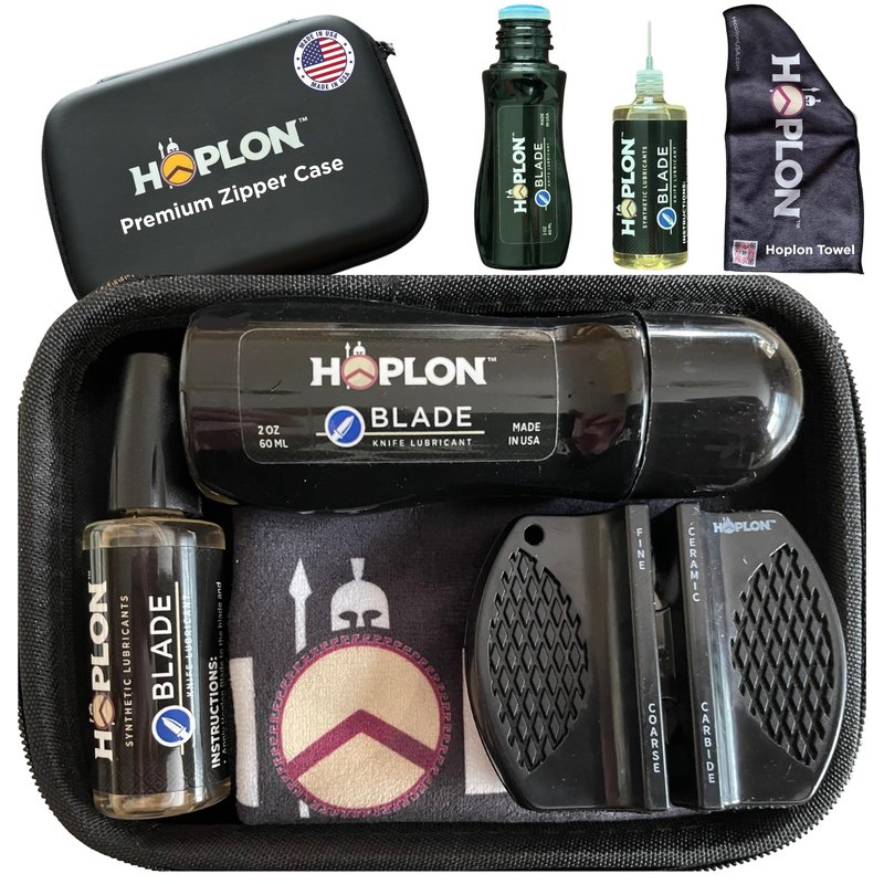Hoplon Blade Premium Kit - 3oz Knife Oil (9X More Than Leading Oils) - Pocket Knife Cleaning & Care Kit, Dauber & Needle Applicators, Rust Prevention, Complete Knife Restoration & Maintenance Set