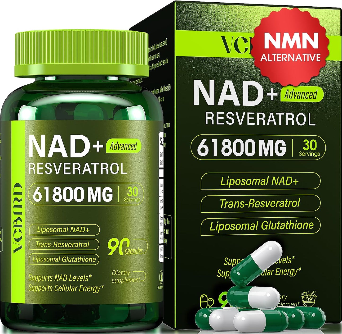 NAD Resveratrol Supplement 1200mg - Liposomal NAD+ for Energy & Healthy Aging | 90 Capsules