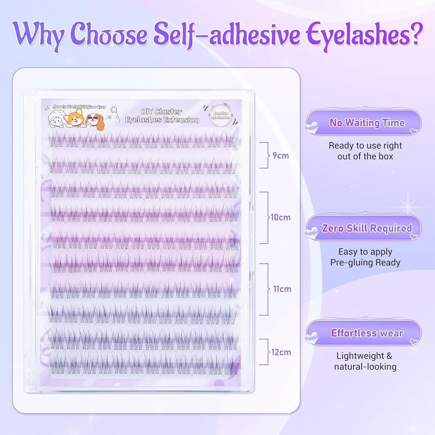 Self Adhesive Eyelashes - Natural Individual Lash Clusters Kit | 120 PCs, Easy Application, Wispy Extensions 9mm-12mm