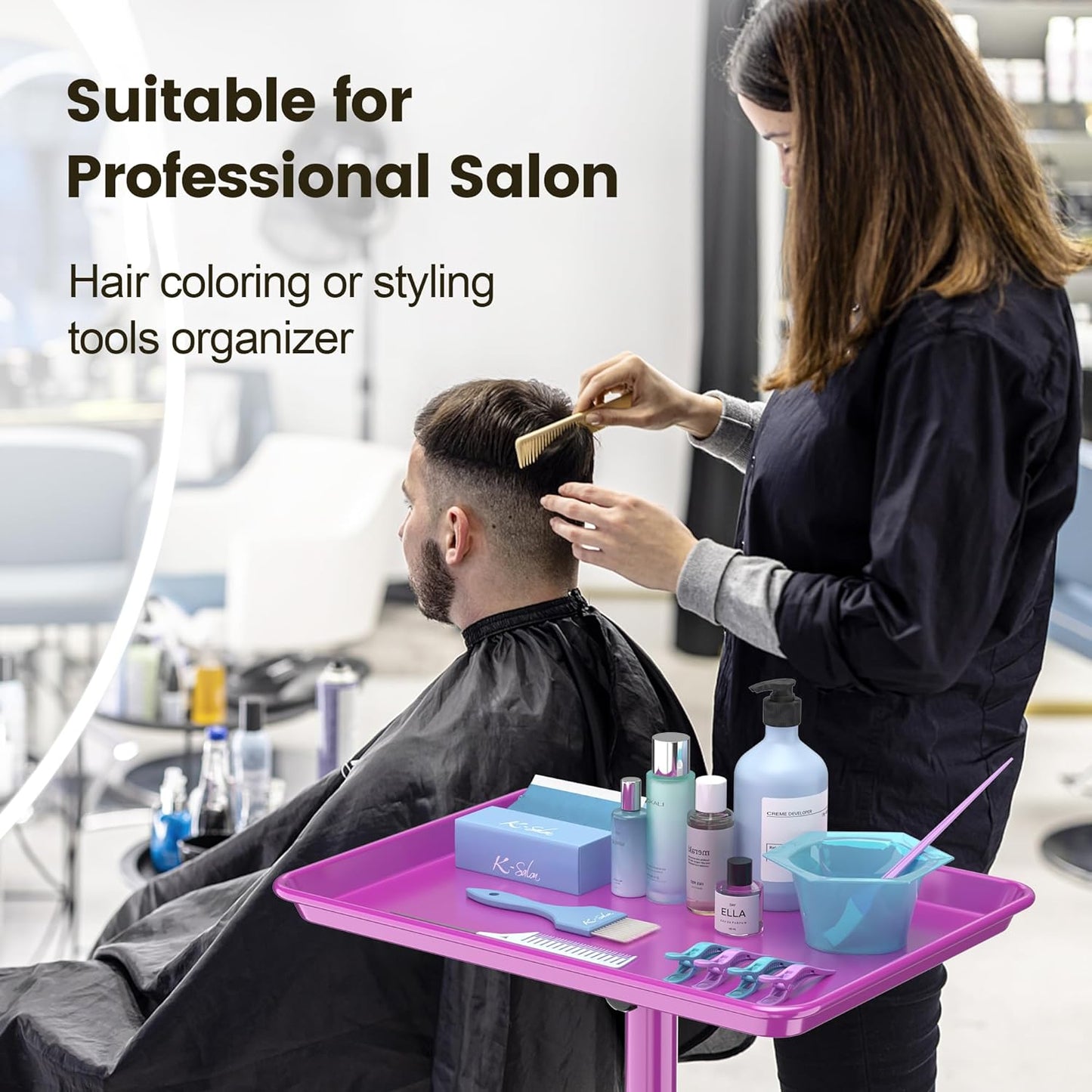 Tattoo Tray - Rolling Salon Cart with Wheels for Hair Stylists | Purple Color