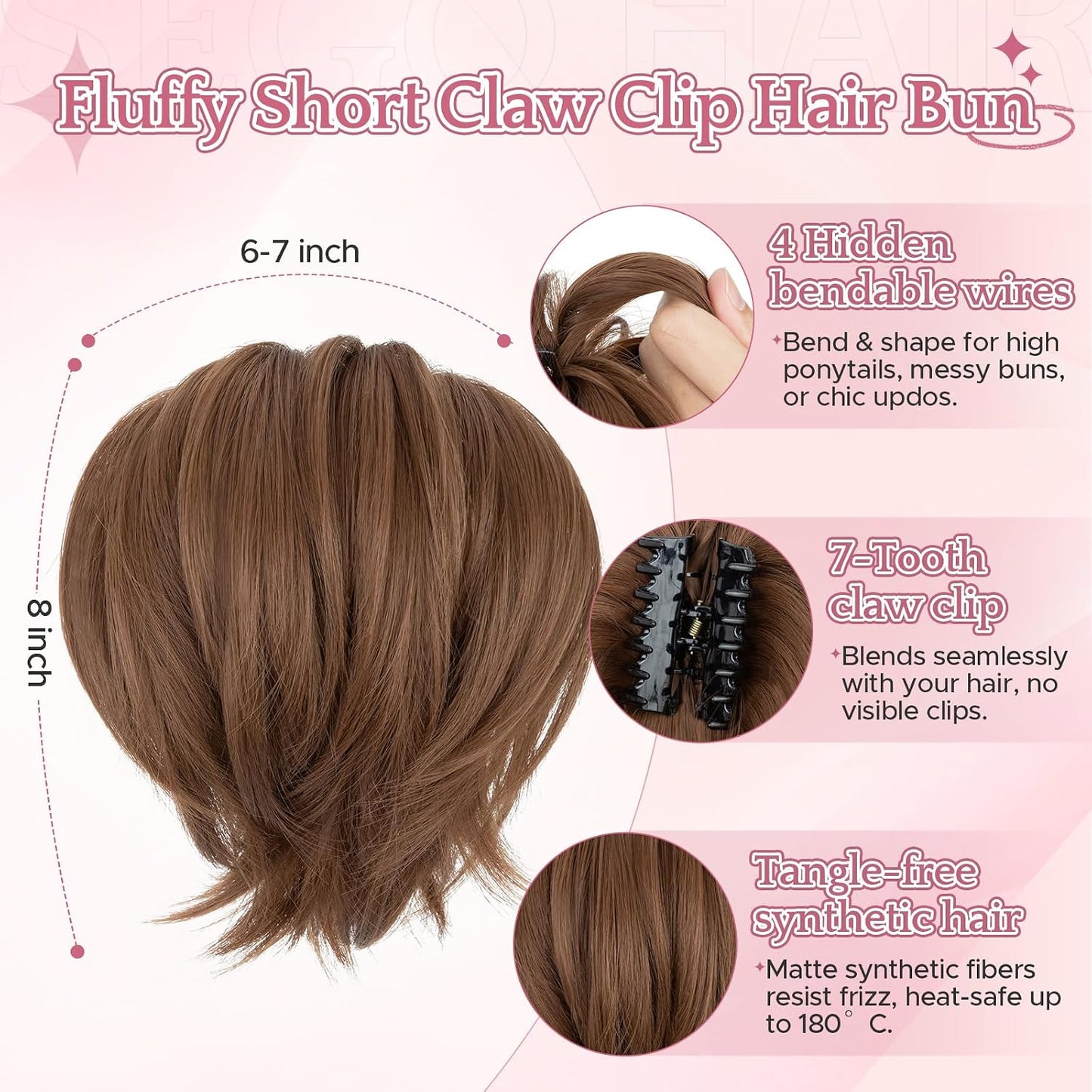 Claw Clip Short Ponytail Hair Extensions - Messy Bun Hair Piece for Women | DIY Bendable Synthetic Hair #12 Light Chocolate Brown