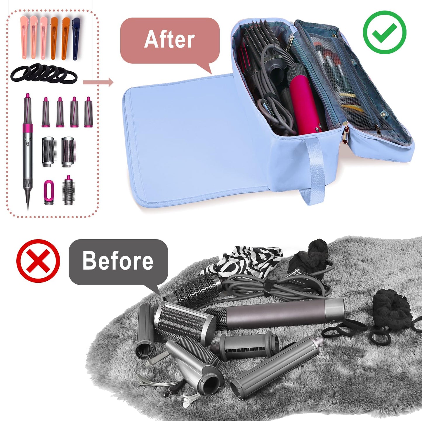 FAMOPLAY Hair Tools Travel Bag with Heat Resistant Mat Hair Styling Accessories Storage Case for Hair Dryer Flat Iron Straightener Curling Iron Haircare Accessories Travel Essentials for Women