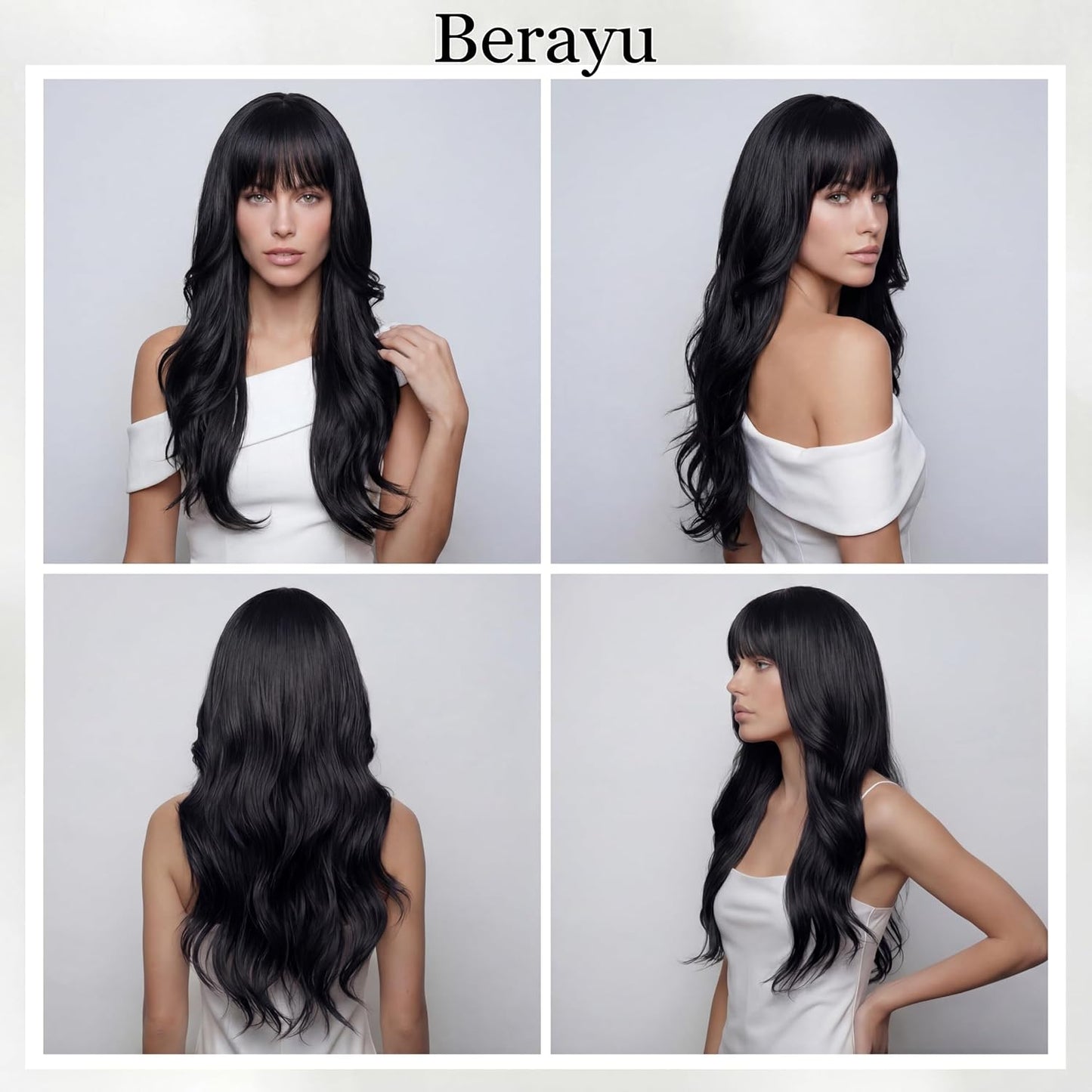 Long Black Wig with Bangs - Medium Length Wavy Layered Style | Heat Resistant Synthetic Hair (28 Inches)