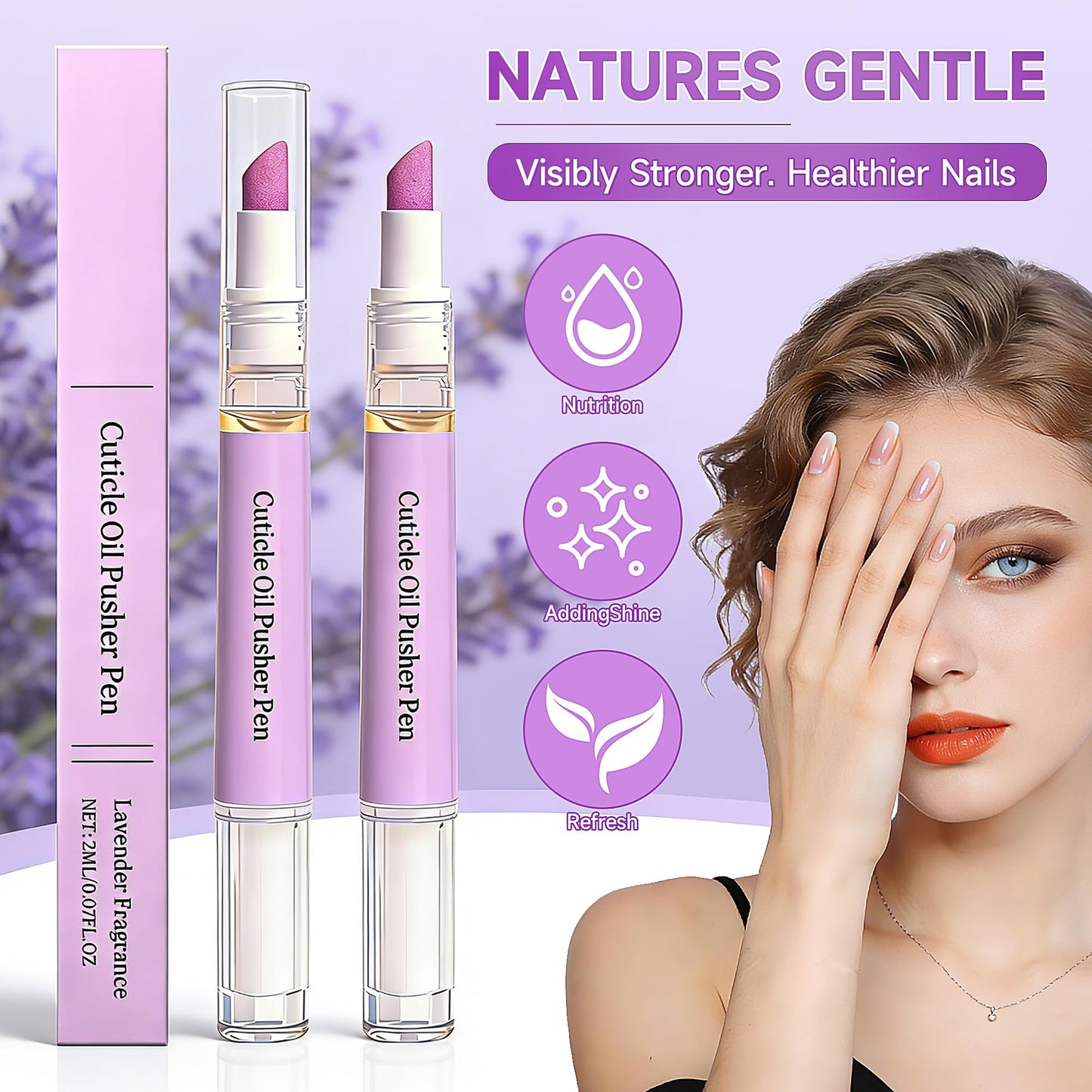 2 Pcs 2-in-1 Cuticle Oil Pusher Pen - 2026 New Ceramic Cuticle Pen, No Leak Travel Size Cuticle Pen With Oil, Gentle Hydrating Keratin Smoothing Tool For Matte Dry Nails