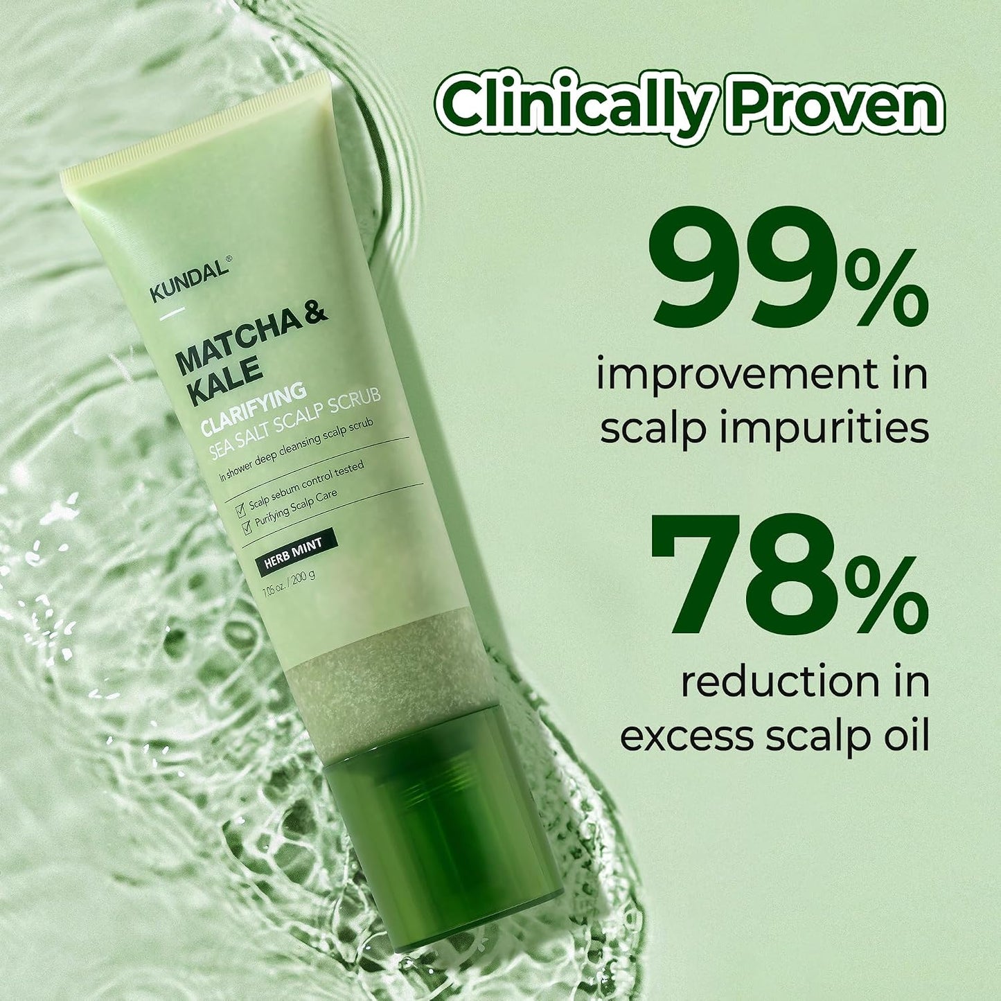 KUNDAL Matcha & Kale Scalp Scrub - Purifying Sea Salt Exfoliant | Herb Mint, 7.05 Oz - Balances Oil & Removes Impurities