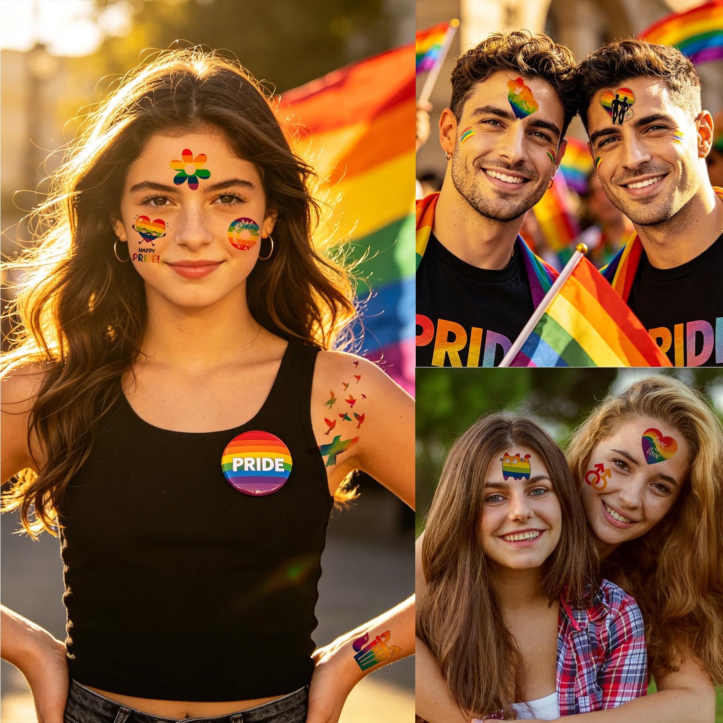 20 Sheets 2026 Pride Temporary Tattoos,170+ PCS LGBT Rainbow Gay Pride tattoos Stickers for Women, Men, Adults, Rave Party Accessories, Equality Celebrations