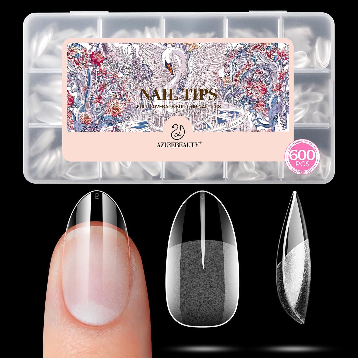 Short Almond Nail Tips, 600pcs Soft Gel Nail Tips Pre Etched Acrylic Fake Nails, Half Matte Full Cover Clear Press On False Nail Extensions for DIY Manicure at Home Nail Art 15 Sizes