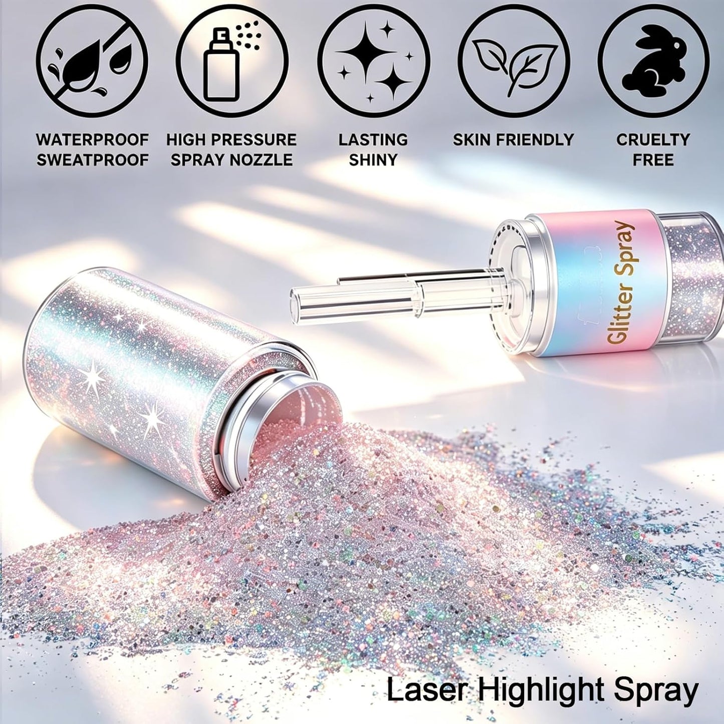 Holographic Hair & Body Glitter Spray - Ultra-Fine Silver-Rainbow Resin for Festivals, Raves & DIY Crafts