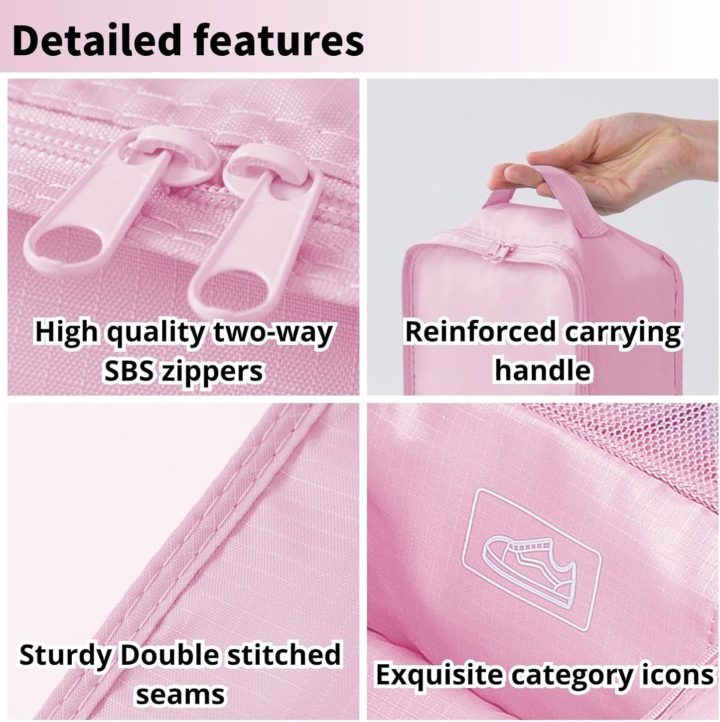 Travel Shoe Bag - Holds 2 Pairs of Shoes | Durable Packing Cubes for Travel (Pink, 2 Pack)