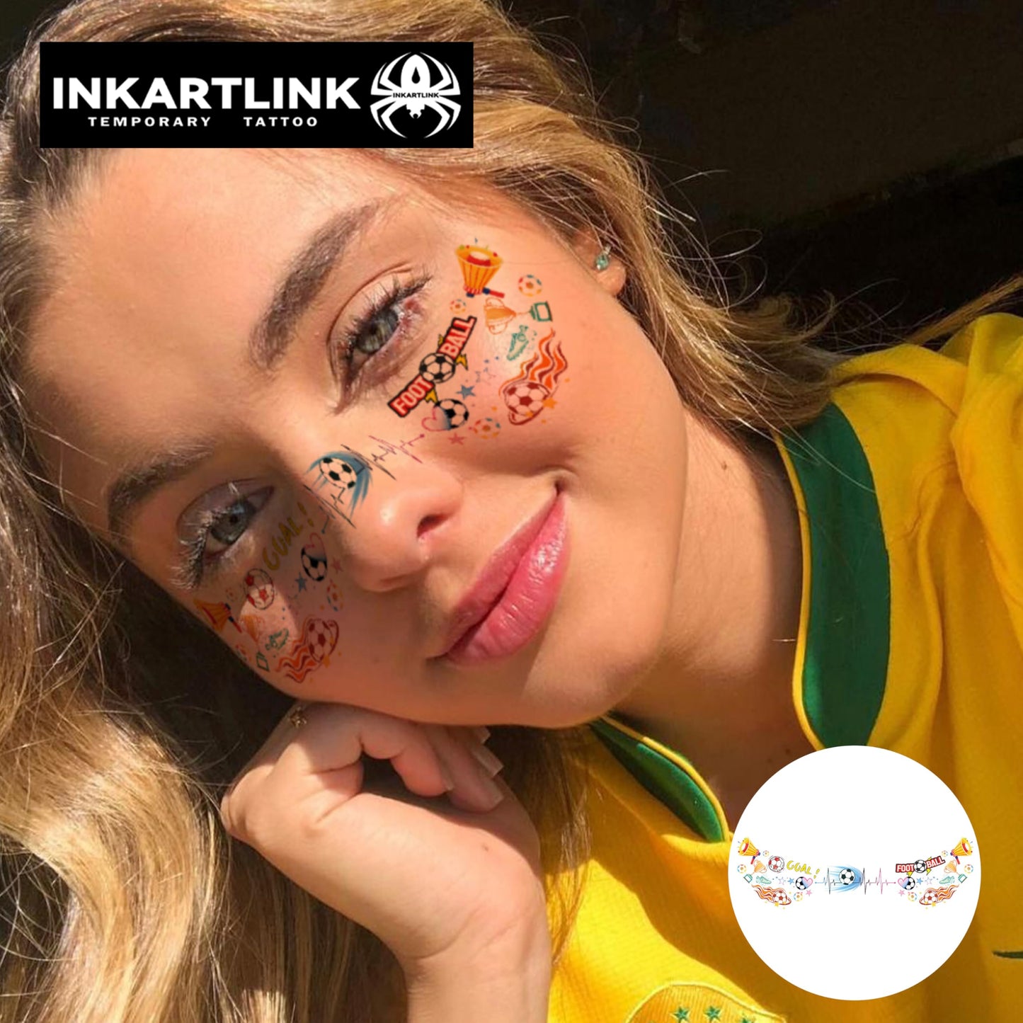 INKARTLINK 10 Sheets Soccer Face Temporary Tattoos, Sport Theme Football Makeup Decals, Europa World Cup Party Decoration Tattoo Stickers for Game Day, Fan Events & Costume Accessories.