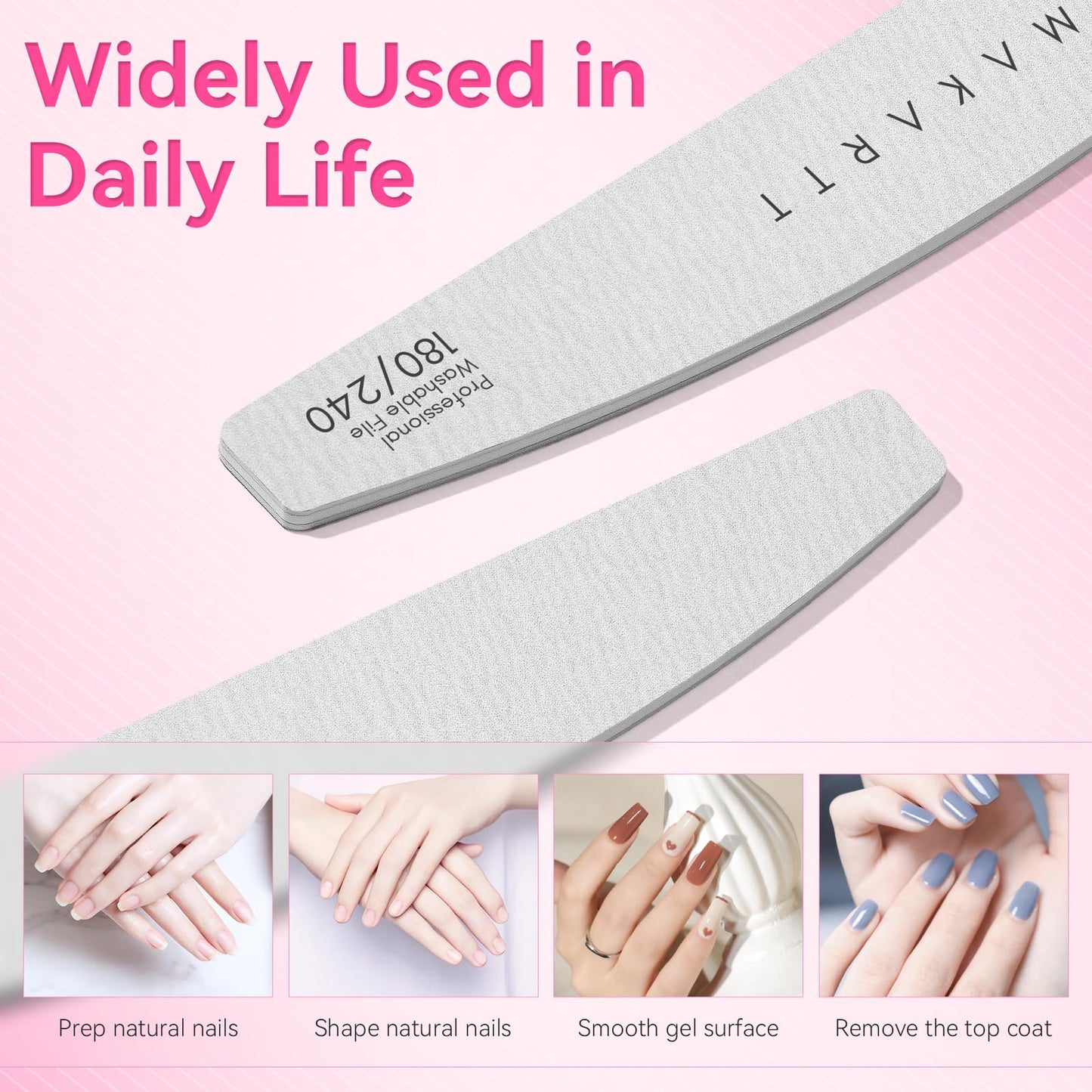 Makartt Nail Files: 180/240 Grit Emery Boards for Nails, 10pcs Professional Dual-Sided Fingernail Files for Natural Nails Prep & Buffing, Reusable Nail Care Manicure Set for Salon & Home Use