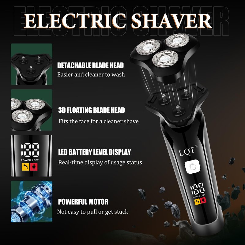 LQT Hair Clippers for Men, 4 Pcs Professional Cordless Rechargeable Transparent Plastic Clipper Set Body Trimmer Electric Razor for Men Nose and Ear Hair Trimmer with Bag, to Son Husband Father Gift