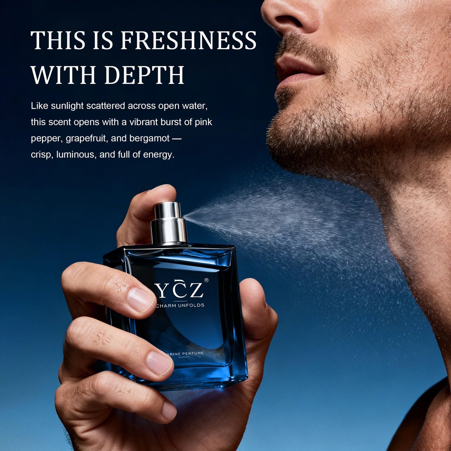 Ycz Charm Unfolds Marine Eau De Parfum for Men, Long Lasting Cologne with Fresh Marine & Oriental Woody Notes, 1.7 Fl Oz Masculine Fragrance for Daily Wear, Date Night, Travel & Gifts for Men