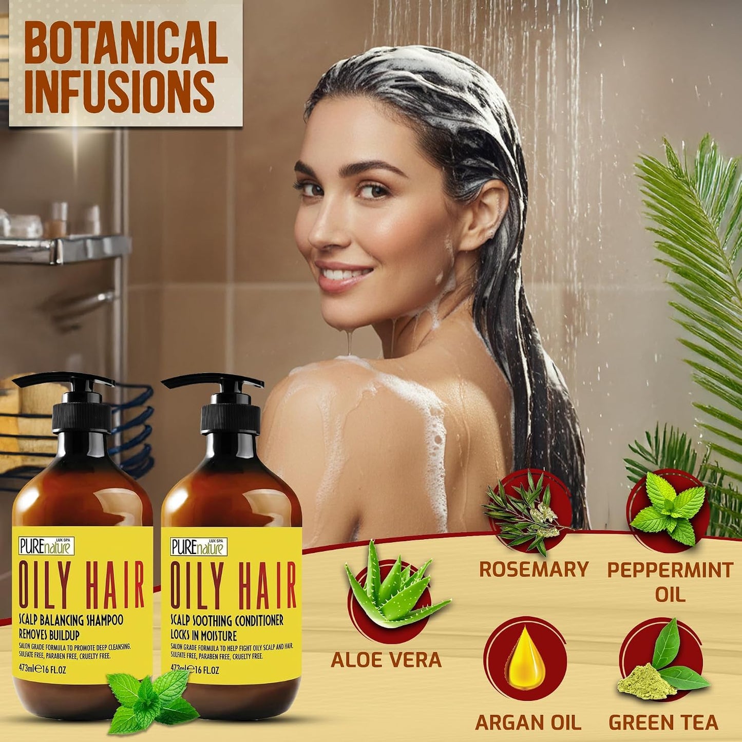 Oily Hair Shampoo and Conditioner Set - Sulfate-Free Moisturizing Formula for Flaky Scalps | 16 Fl Oz (Set of 2)