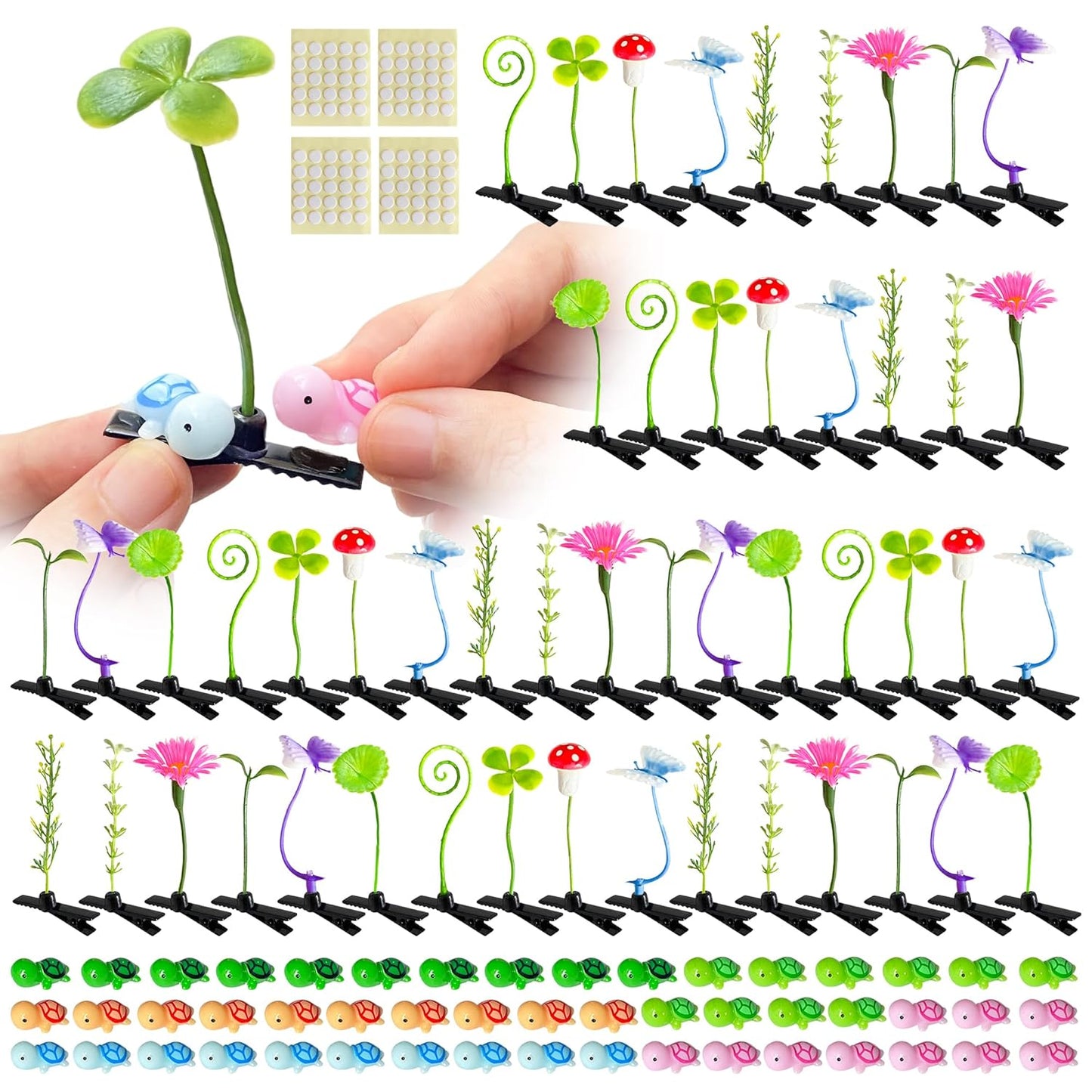 Xyntara DIY Rave Hair Clips - 50 Sets Mixed Style Plant Hairpins for Women & Kids | Turtle Design