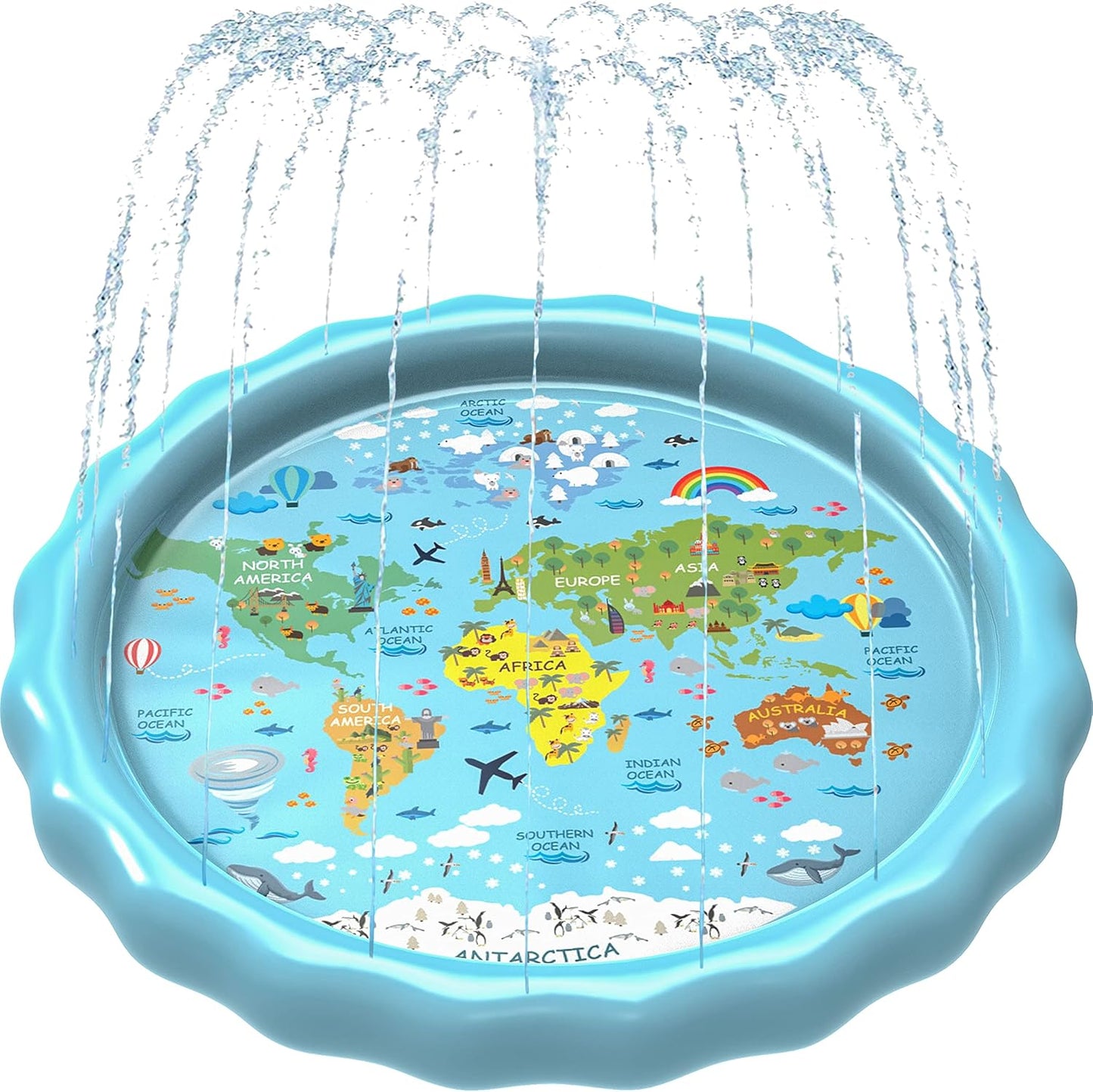SplashEZ 3-in-1 Splash Pad | Toddler Sprinkler Pool for Learning & Outdoor Play - 60’’ Water Toys for Kids