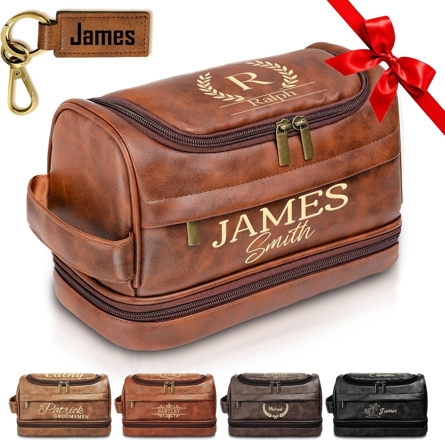 Personalized Toiletry Bag for Men - Custom Engraved Leather Travel Shaving Bag | Ideal Gift for Dad, Husband, Groomsmen