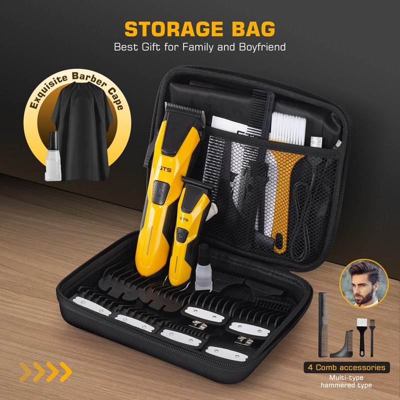 Professional Hair Clippers for Men, Professional Barber Clippers and Trimmer Set, Mens Cordless Hair Clipper for Barbers Haircut Kit Fade Yellow
